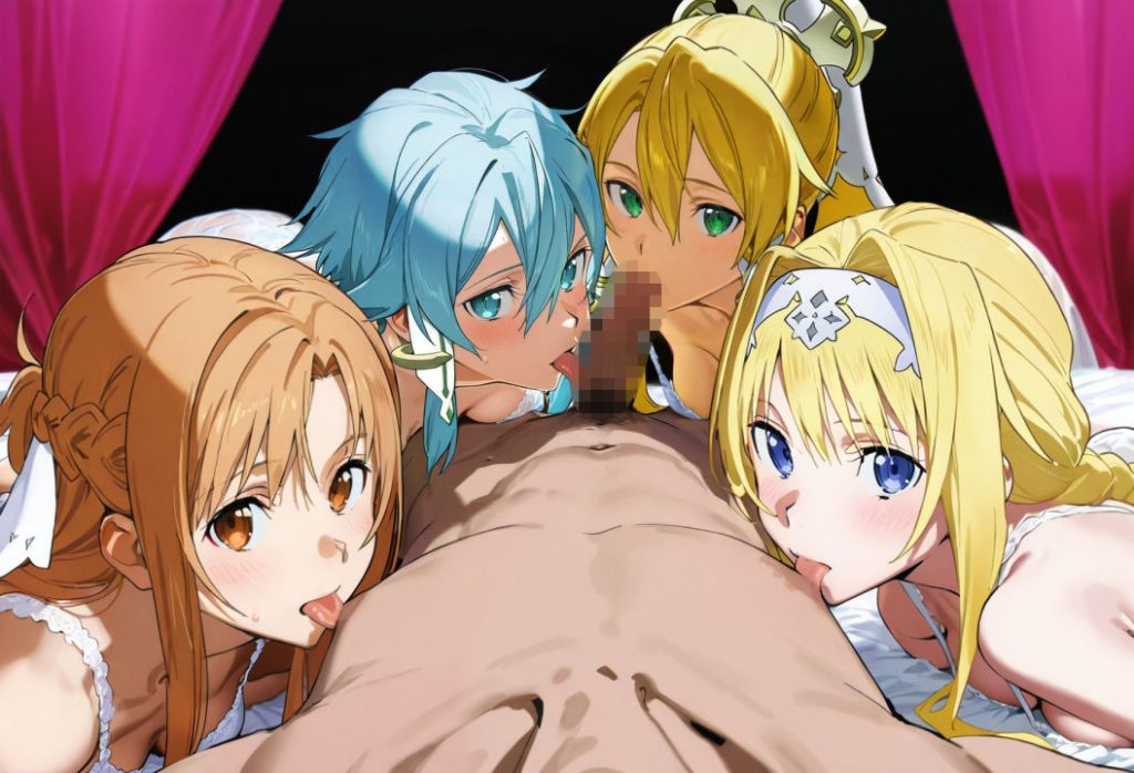 【SAO】 ヒロインえっち -SAOハーレム-｜乳首舐め手コキで責めるアスナ！